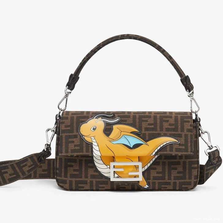 Affordable Motif FF Baguette Fendi Fabric Bag In Dragon Medium Yellow Pokmon Brown 0817